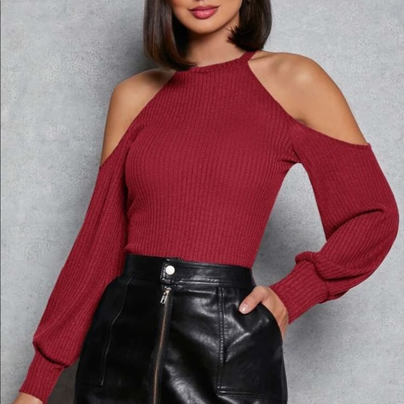 Boho sold shoulder ribbed knit red rose - Picture 1 of 15